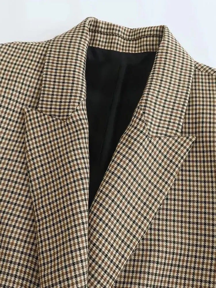 Vintage Double-Breasted Plaid Blazer