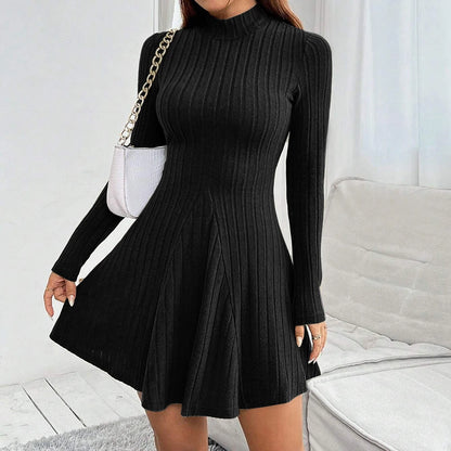 Flare Knit Mock-Neck Dress – Vohran