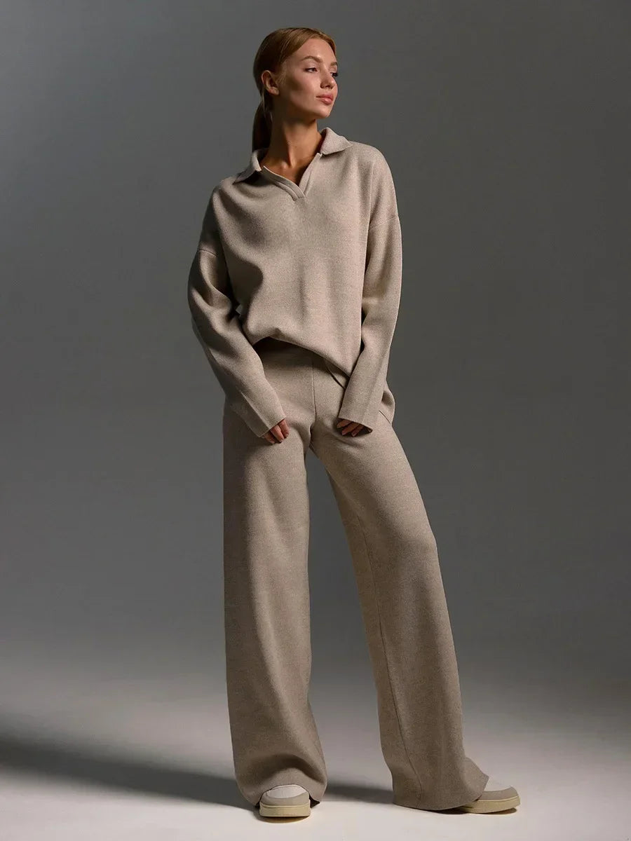 Cashmere-Feel Polo Neck Two-Piece Set