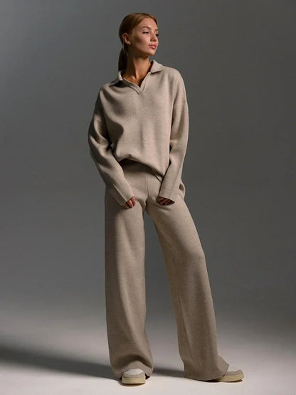 Cashmere-Feel Polo Neck Two-Piece Set