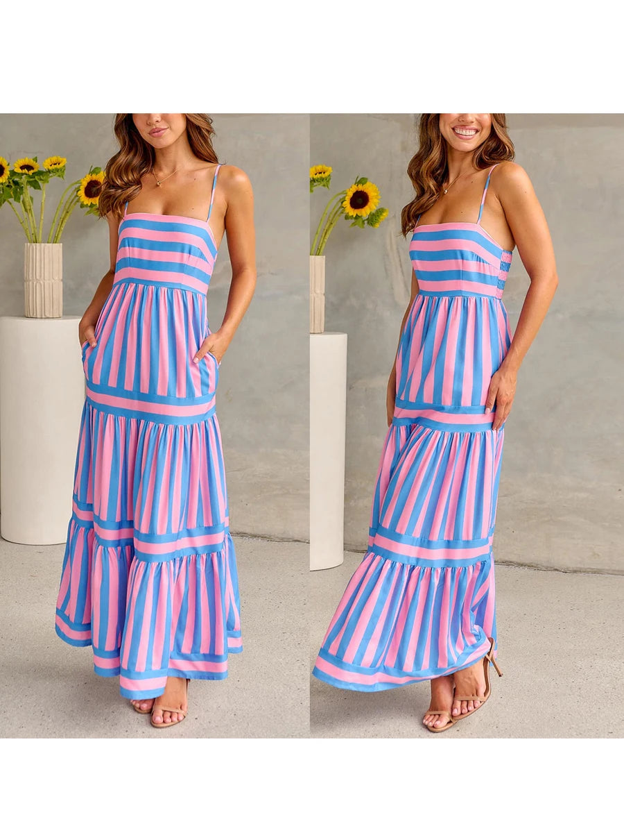 Striped Maxi Dress with Spaghetti Straps – Summer Elegance