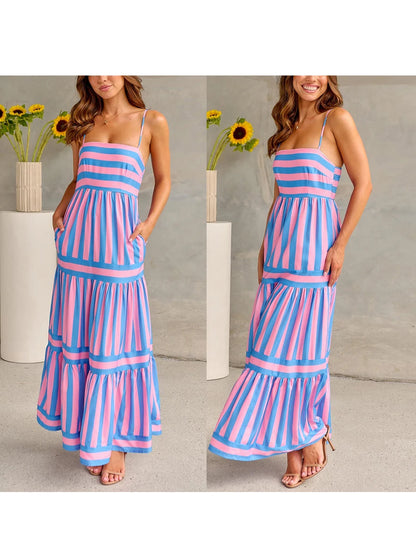Striped Maxi Dress with Spaghetti Straps – Summer Elegance