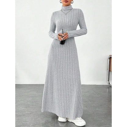 Ribbed High-Neck Knit Maxi Dress