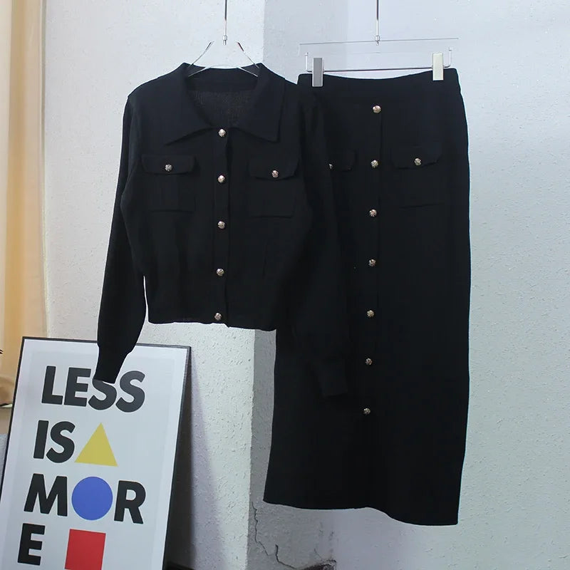 Elegant Knit Blazer & Skirt Set