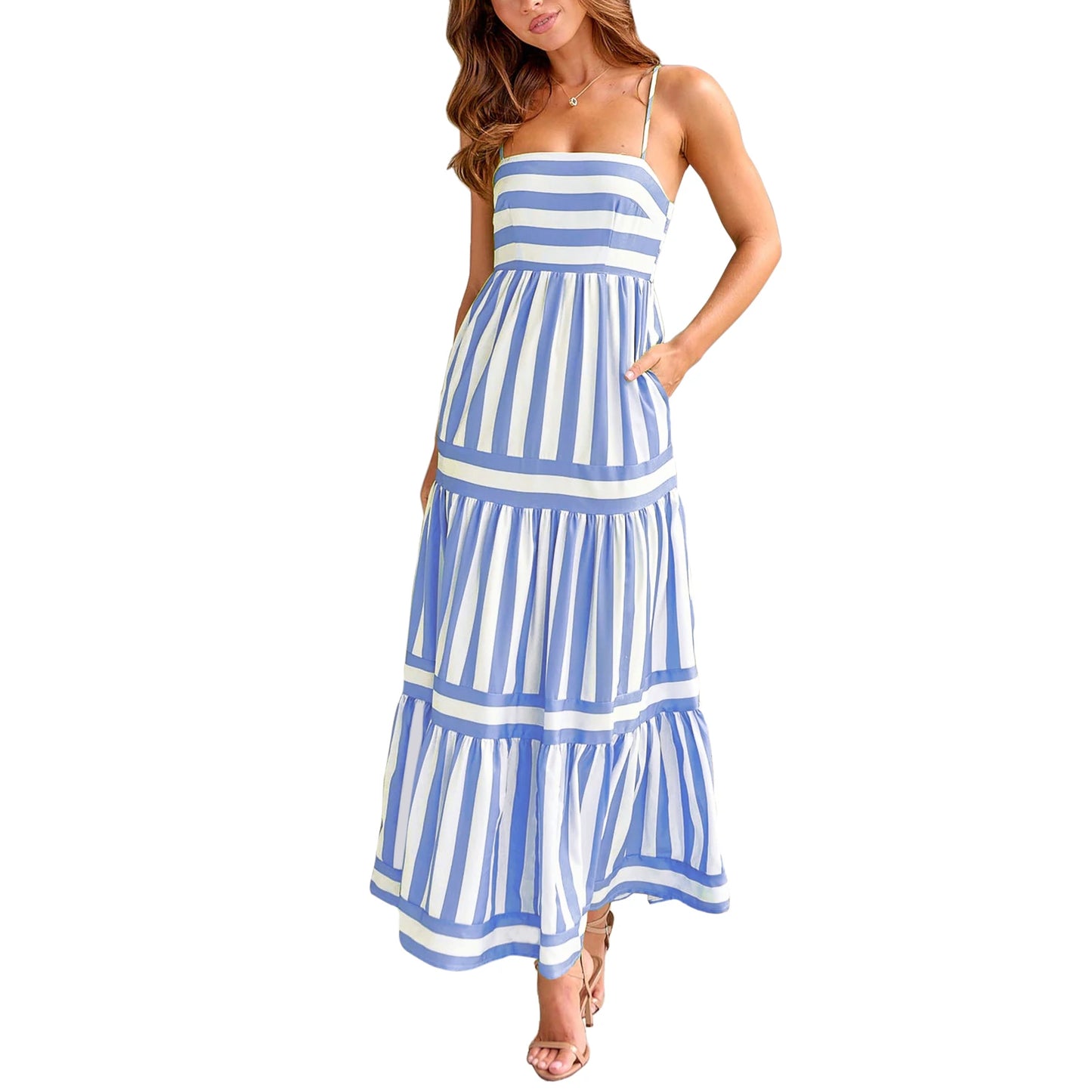 Striped Maxi Dress with Spaghetti Straps – Summer Elegance