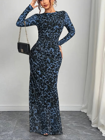 Leopard Tulle Bodycon Maxi Dress