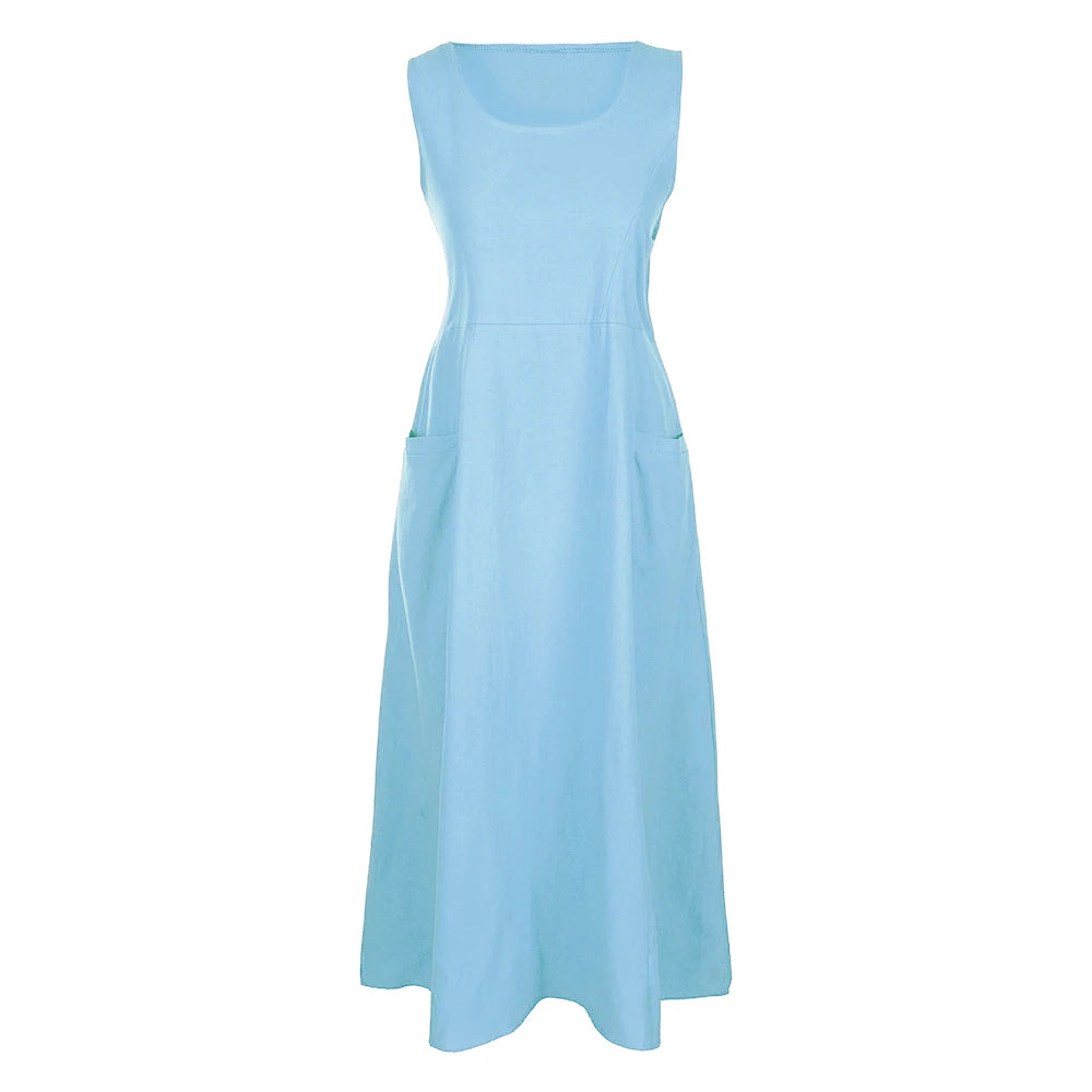 Sleeveless Linen Maxi Dress with Pockets – Vohran