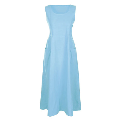 Sleeveless Linen Maxi Dress with Pockets – Vohran