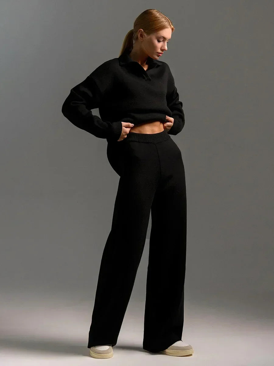 Cashmere-Feel Polo Neck Two-Piece Set