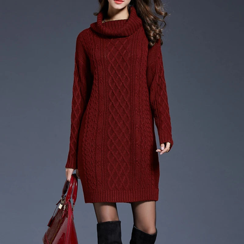 Cozy Cable-Knit Turtleneck Sweater Dress