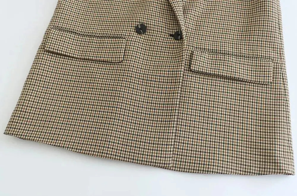 Vintage Double-Breasted Plaid Blazer