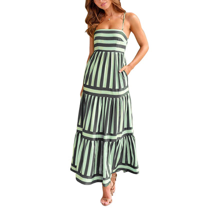 Striped Maxi Dress with Spaghetti Straps – Summer Elegance