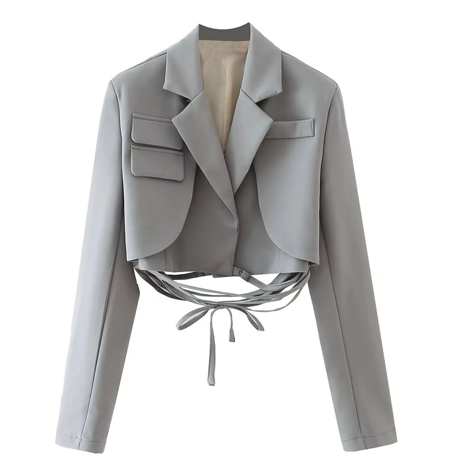 Elegant cropped women’s blazer with lace-up back and structured tailoring by Vohran