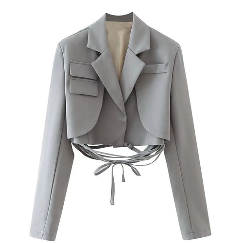 Elegant cropped women’s blazer with lace-up back and structured tailoring by Vohran