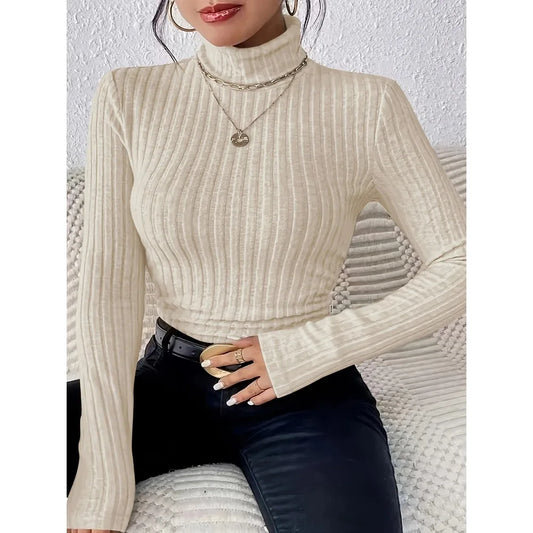 Ribbed knit turtleneck sweater with slim silhouette and long sleeves