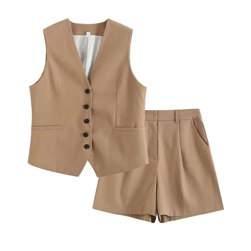 Women’s structured vest and tailored shorts set in formal summerwear style – Vohran